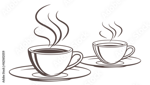 Two Hot Cups of Coffee with Steam Rising on White Background