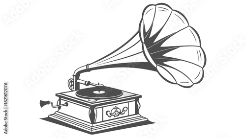 Vintage Gramophone Turntable with a Classic Design Playing a Record