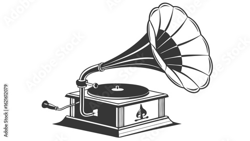 Vintage Gramophone Record Player Illustration in Classic Style on White