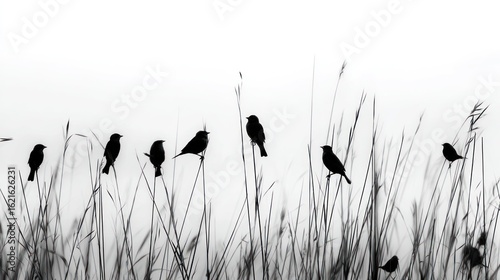 Silhouette birds in tall grass