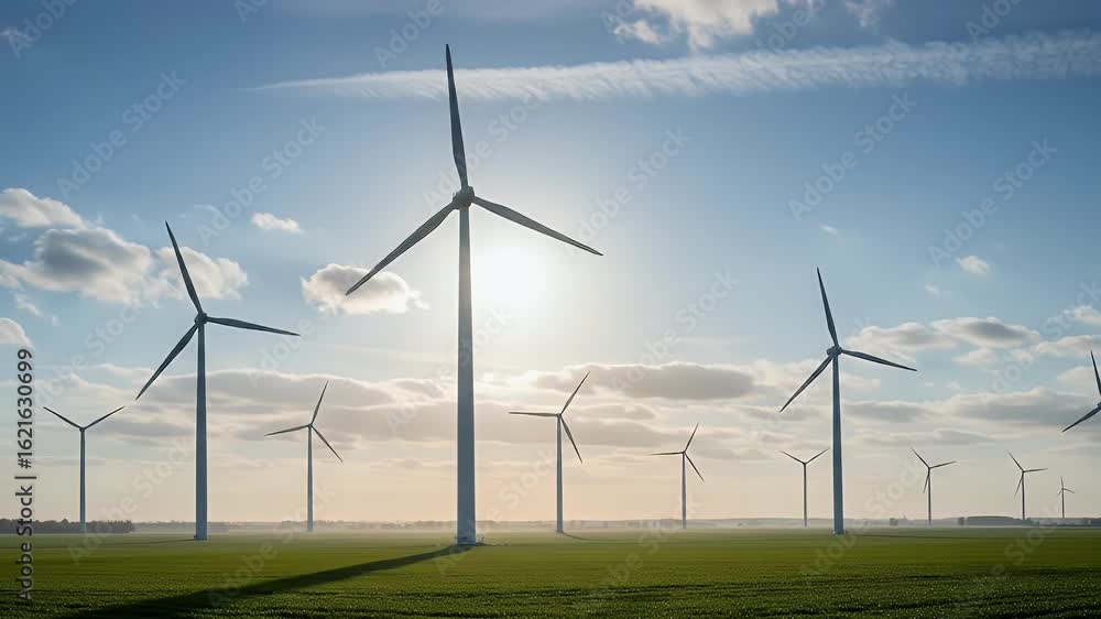 A wind farm under a clear sky symbolizing sustainable energy A wind farm under a clear sky symbolizing sustainable energy