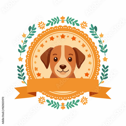 Adorable dog portrait in decorative floral frame, perfect for pet lovers and design needs