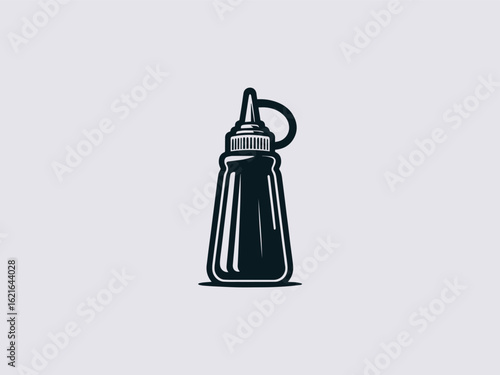 Modern sauce bottle vector logo with fresh tomato and basil elements for gourmet condiment branding