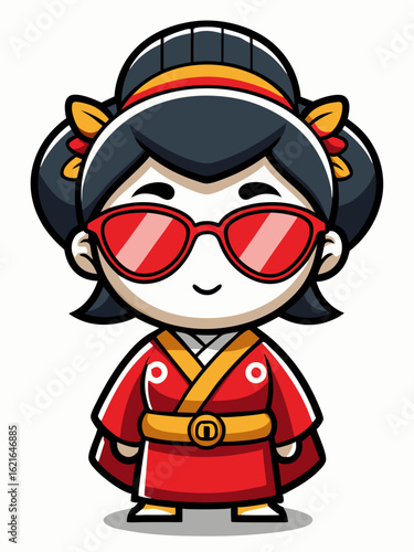 colorful illustration of a cartoon geisha woman character