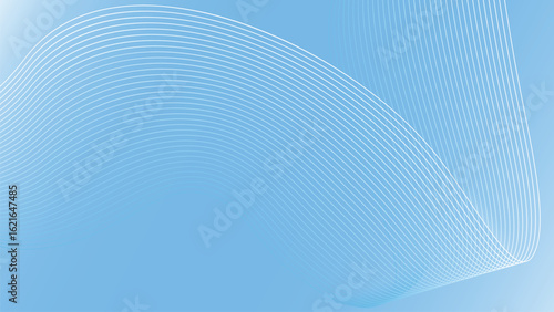 Abstract waves from dotted line particles on blue light background.