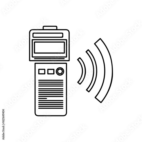 A line drawing of a digital receiver with radio waves emanating from its side