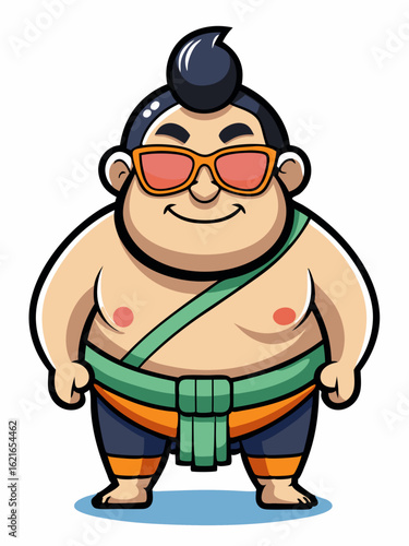 colorful illustration of a sumo man mascot