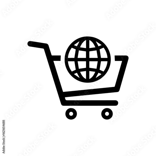Black shopping cart with a globe inside Simple clean design
