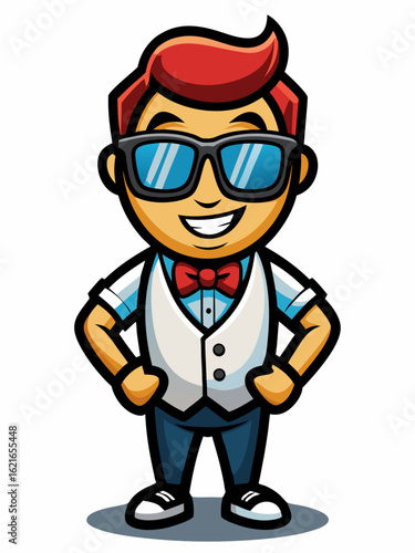 colorful illustration of a waiters man mascot