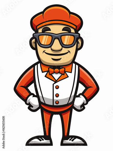 colorful illustration of a waiters man mascot