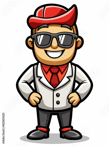 colorful illustration of a waiters man mascot