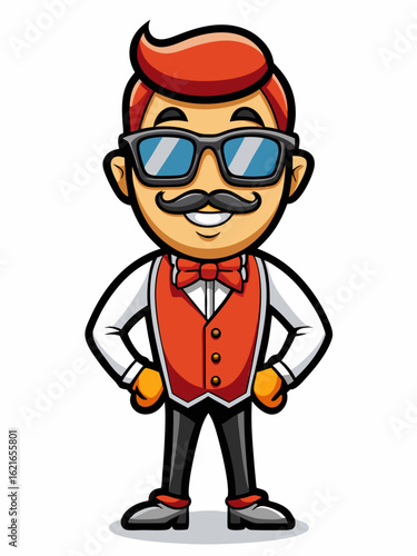 colorful illustration of a waiters man mascot