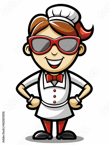 colorful illustration of a waiters woman mascot