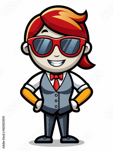 colorful illustration of a waiters woman mascot