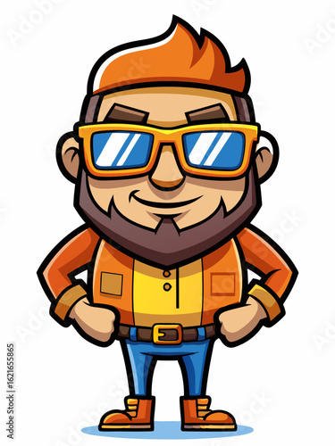 colorful illustration of a woodworker man mascot
