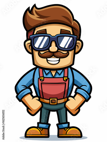 colorful illustration of a woodworker man mascot