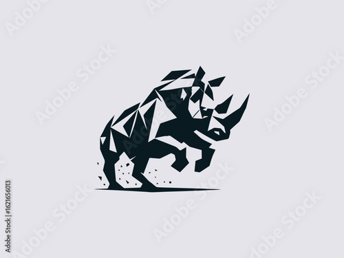 Minimalist rhino vector logo with geometric shapes for conservation organization and eco-branding
