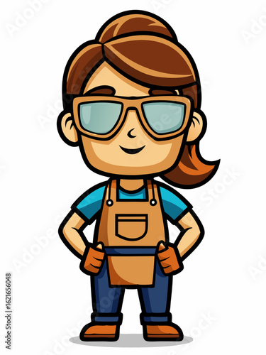 colorful illustration of a woodworker woman mascot