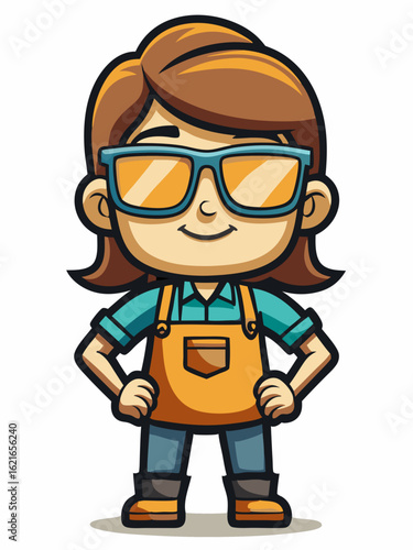 colorful illustration of a woodworker woman mascot