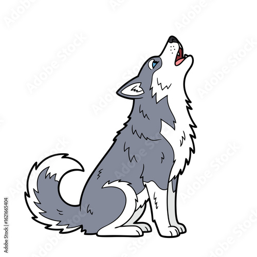 Husky Howling at the Moon Cute Doodle Vector Illustration