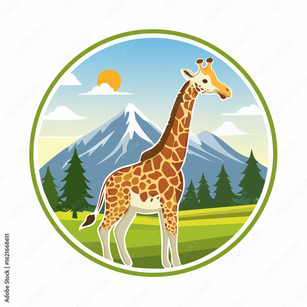 Obraz premium Giraffe in natural environment, a circular artwork depicting the beauty and serenity