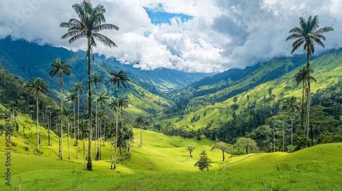 Entertainment center in Valle del Cocora Valley with tall wax palm trees. Salento, Quindio department.