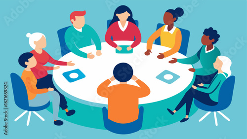 Diverse Inclusion An illustration of a group of individuals with varying disabilities sitting around a round table engaged in a training session showcasing community and
