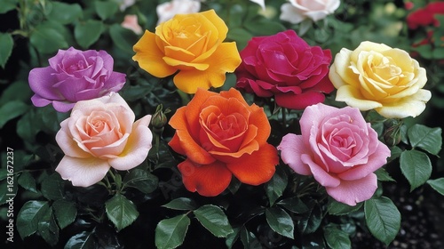 Fototapeta Naklejka Na Ścianę i Meble -  Colorful roses in a garden setting