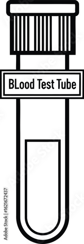 Line Drawing of a Simple Blood Test Tube with a Label, Ideal for Medical Illustrations and Scientific Diagrams, Perfect for Healthcare and Educational Materials