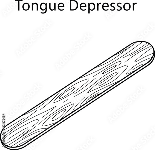 Line Drawing of a Wooden Tongue Depressor, a Medical Instrument Used by Doctors and Physicians for Throat Examinations and Other Medical Procedures