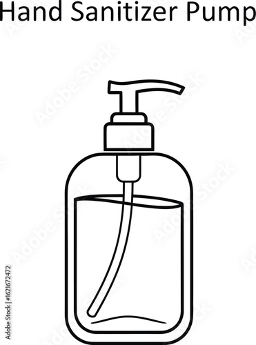 Line Drawing of a Clear Hand Sanitizer Bottle with Pump Dispenser, Promoting Hygiene and Health Awareness