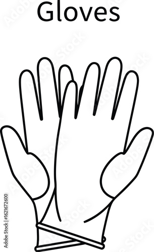 Simple Line Drawing of a Pair of Protective Gloves, Essential for Safety and Hygiene in Various Industries and Applications, Ensuring Hand Protection