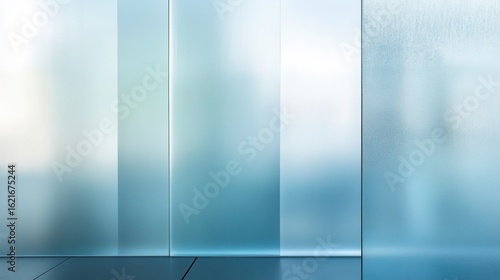 Light blue frosted glass panels create a modern interior design.