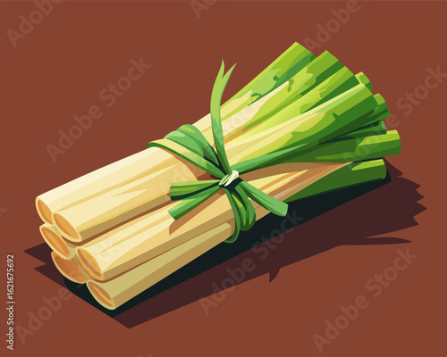 colorful illustration of a stack of fresh lemongrass tied with a rustic twine