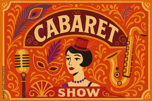 Cabaret show. Vector vintage poster with lettering