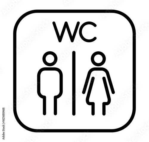 Cute toilet icon man and woman. Includes WC sign. Simple outline vector illustration for restroom signage and UI design.
