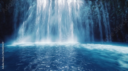 Powerful waterfall plunging into a pool