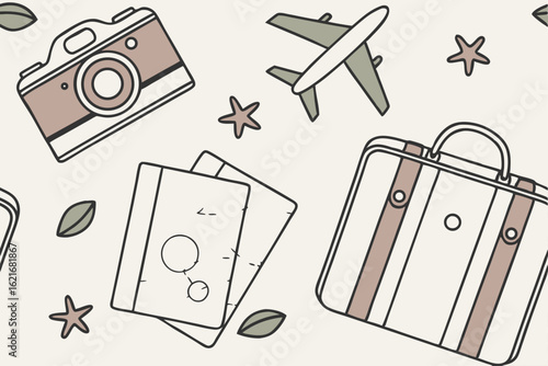 vector set of dreamy travel items  passport holder.eps