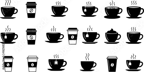 Coffee cup icon vector set. Tea cup illustration sign collection. Mocha symbol. Tea logo. Hot drink mark.
