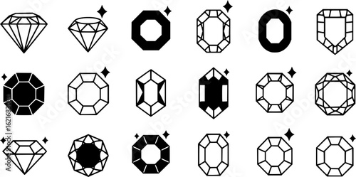Gem icon vector set. Geometric gems diamonds illustration sign collection. sapphire precious jewels symbol.
