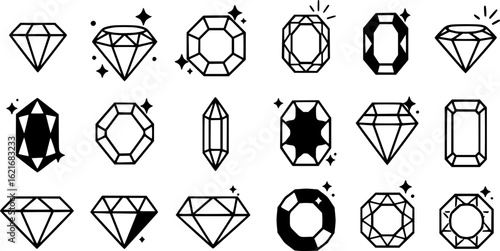 Gem icon vector set. Geometric gems diamonds illustration sign collection. sapphire precious jewels symbol.
