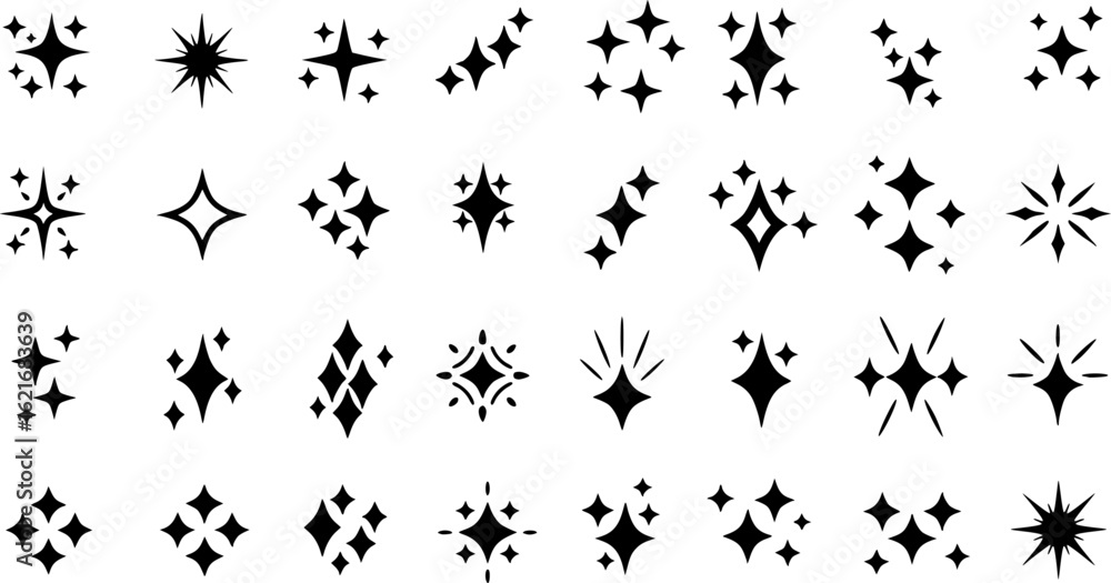 Fototapeta premium Sparkle vector icons set. Shine symbol illustration. star sign collection. 