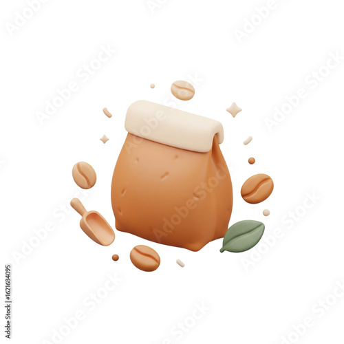 Playful 3D Coffee Bean Bag Icon