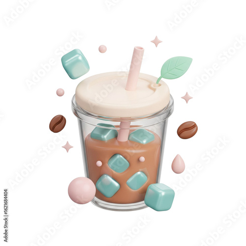 Playful 3D Iced Coffee Cup Icon