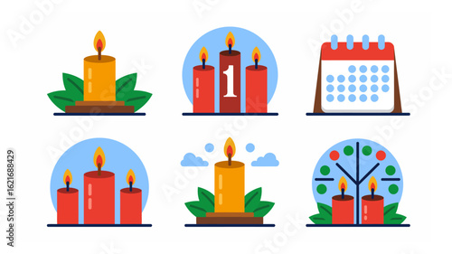 Set of Christmas advent candles and calendar vector illustration for holiday season celebration and festive design elements