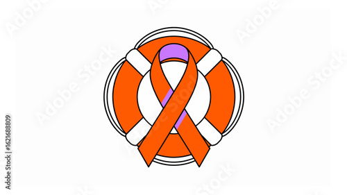 Stylized life preserver featuring a bold orange awareness ribbon with a subtle purple stripe symbolizing support and health advocacy
