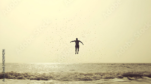 Person jumping over water