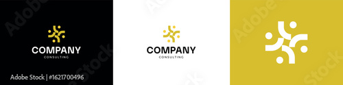 Abstract logo design featuring four stylized figures forming a dynamic star shape, symbolizing teamwork, community, and connection.