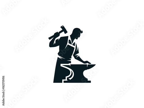 Minimalist blacksmith logo vector art with hammer and anvil silhouette for forging industry branding