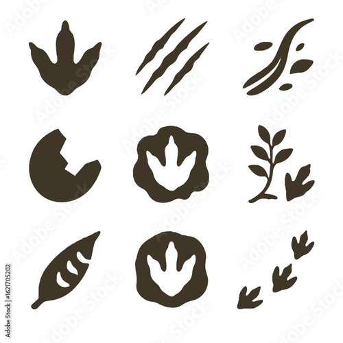 Vector footprint path feeding dinosaur icon track mark claw imprint drag fossil